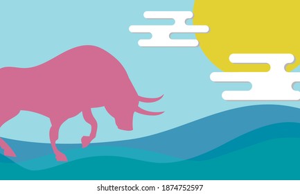 Bull vector image, New Year's card, Zodiac, 2021