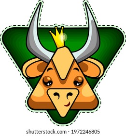 Bull. Vector image. Symbol of the year. Colored sticker.
  Symbol of the year. Cartoon character with a crown on his head.