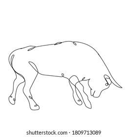 Bull vector lineart illustration. One Line drawing.