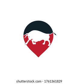 Bull vector logo with gps pointer design. Bull GPS vector logo design template.