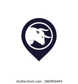 Bull vector logo with gps pointer design. Bull GPS vector logo design template.	
