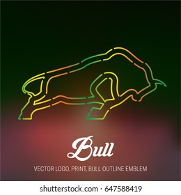BULL VECTOR LOGO, PRINT, OUTLINE EMBLEM PLUS DARK MESH BLURRED BACKGROUND