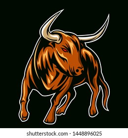 Bull Vector Team Logo In Orange Color Isolated On Black Background