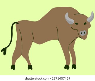 bull in vector. wild stylized horned beast. large mammal and artiodactyl. Template for logo poster icon for application website. A series of animal images in flat style