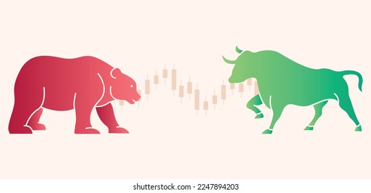 Bull vs bear fight in crypto currency or stock market, Business investment and trading