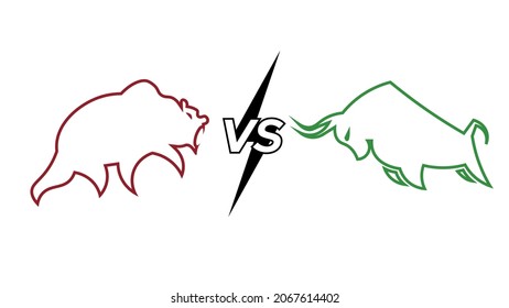 bull vs bear flat symbol of stock market trend, trading and business concept. The growing and falling market.