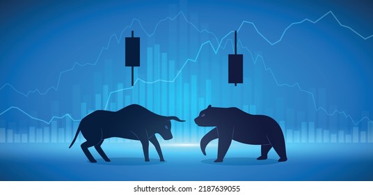 Bull vs bear market. Bullish and bearish stock trend vector illustration. Financial concept art