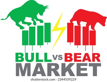 BULL VS BEAR MARKET GREEN AND RED LOGO VECTOR ILLUSTRATION