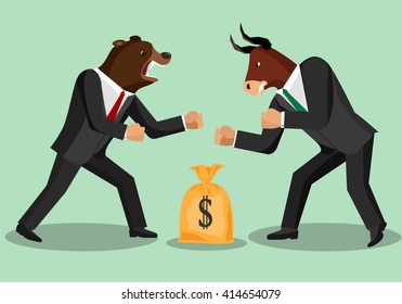 Bull vs. Bear on the Stock Market. Vector illustration