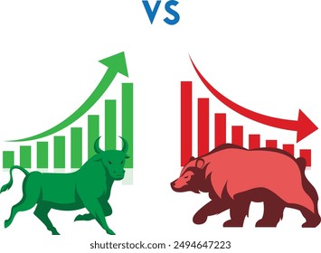 bull vs bear symbols of stock market growing and falling arrows