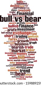 Bull vs bear word cloud concept. Collage made of words about bull vs bear. Vector illustration 