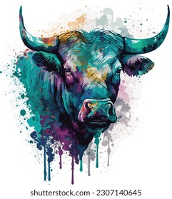 Bull watercolor tshirt design graphic vector