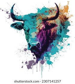 Bull watercolor tshirt design graphic vector