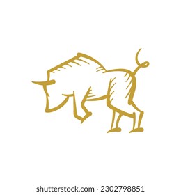 Bull or wild buffalo jump line art logo vector graphic in hand drawn sketch style illustration