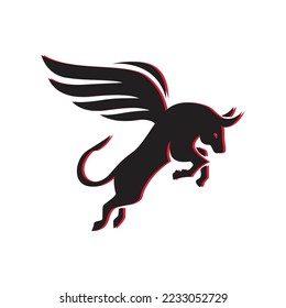 Bull and wings Logo creative design. flying bull icon Vector Illustration