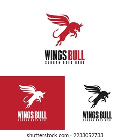 Bull and wings Logo creative design. flying bull icon Vector Illustration