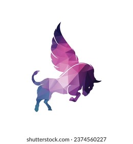 Bull and wings Logo creative design. flying bull icon Vector Illustration