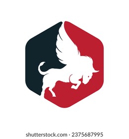 Bull and wings Logo creative design. flying bull icon Vector Illustration