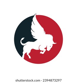 Diseño creativo con logotipo Bull and wings. icono de toro volante Vector Ilustración