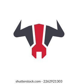 Bull Wrench logo combines a bull head and a wrench tool. This is a perfect logo for repair companies, HVAC businesses, and similar...