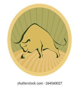 Bull yellow design element. Label. Vector illustration.
