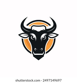 A bull with a yellow face and horns with a black and orange face, Bull graphic