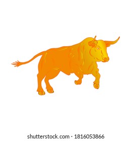 The bull is the zodiac symbol of 2021. Year of the Bull. Golden bull on a white background. Illustration for New year and Christmas.