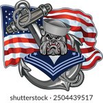 Bulldog and Anchor - naval warfare branch of the Armed Forces. Anchor symbol. Poster, card, banner, tattoo