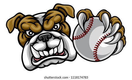 A bulldog angry animal sports mascot holding a baseball ball