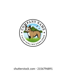 Bulldog animal mascot standing in a natural landscape vector graphic