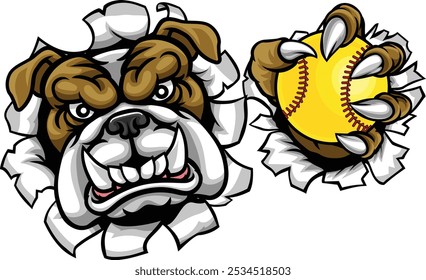 Um animal buldogue softball esportes equipe de desenho animado mascote