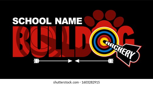 bulldog archery team design with bullseye and paw print for school, college or league