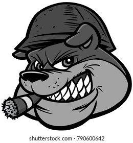 Bulldog Army Mascot Illustration - A vector cartoon illustration of a Bulldog Army Mascot.