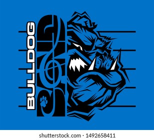 bulldog band design with mascot and treble clef for school, college or league