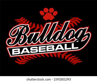 Bulldog Baseball Team Design In Script With Tail For School, College Or League