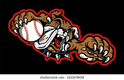 bulldog baseball team mascot holding ball for school, college or league