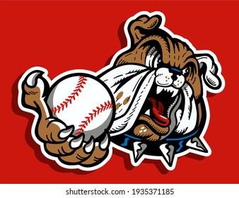 bulldog baseball team mascot holding ball for school, college or league