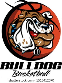 bulldog basketball team design with bulldog mascot head inside a basketball for school, college or league