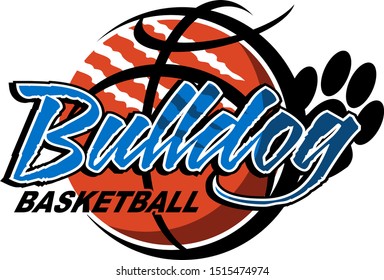 bulldog basketball team design with paw print and ripped ball for school, college or league