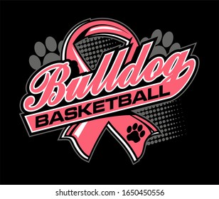 bulldog basketball team design with pink cancer ribbon for school, college or league