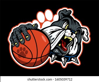 bulldog basketball team mascot holding ball for school, college or league