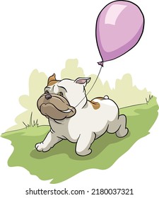 Bulldog late con un globo en su muzzle