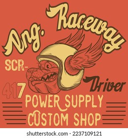 Bulldog biker. Vector illustration with motorcyclist on dark background. Pants Graphics All elements, colors, text.