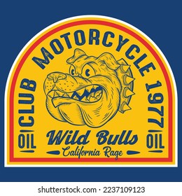 Bulldog biker. Vector illustration with motorcyclist on dark background. Pants Graphics All elements, colors, text.