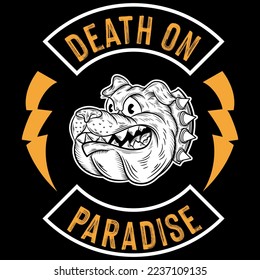 Bulldog biker. Vector illustration with motorcyclist on dark background. Pants Graphics All elements, colors, text.