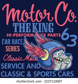 Bulldog biker. Vector illustration with motorcyclist on dark background. Pants Graphics All elements, colors, text.