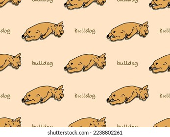 Bulldog cartoon character seamless pattern on orange background