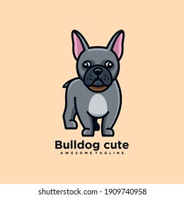 Bulldog cartoon cute logo design vector flat color