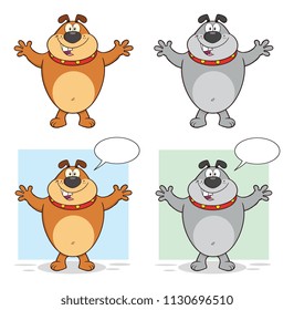 Bulldog Cartoon Mascot Character Set 1. Vector Collection Isolated On White Background