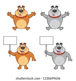 Bulldog Cartoon Mascot Character Set 5. Vector Collection Isolated On White Background